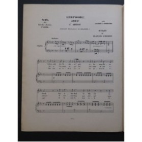 SCHUBERT Franz Lebewohl Adieu Chant Piano ca1869