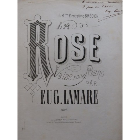 LAMARE Eugène La Rose Valse Dédicace Piano XIXe