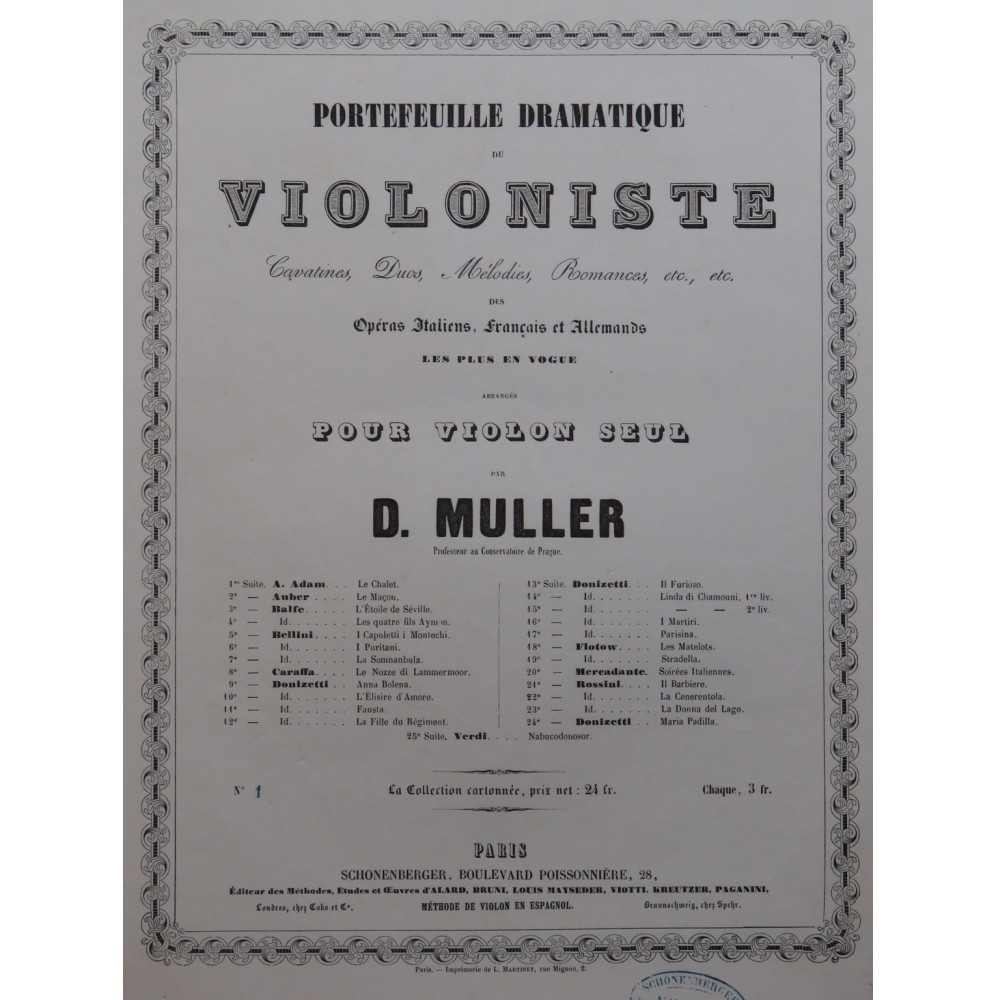 MULLER D. Le Chalet d'Adolphe Adam Violon seul ca1850