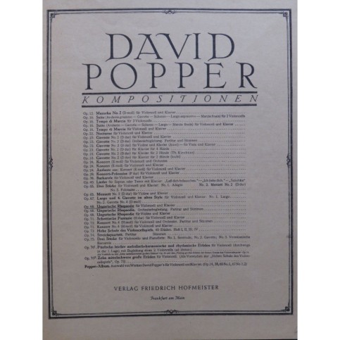 POPPER David Ungarische Rhapsodie op 68 Violoncelle Piano