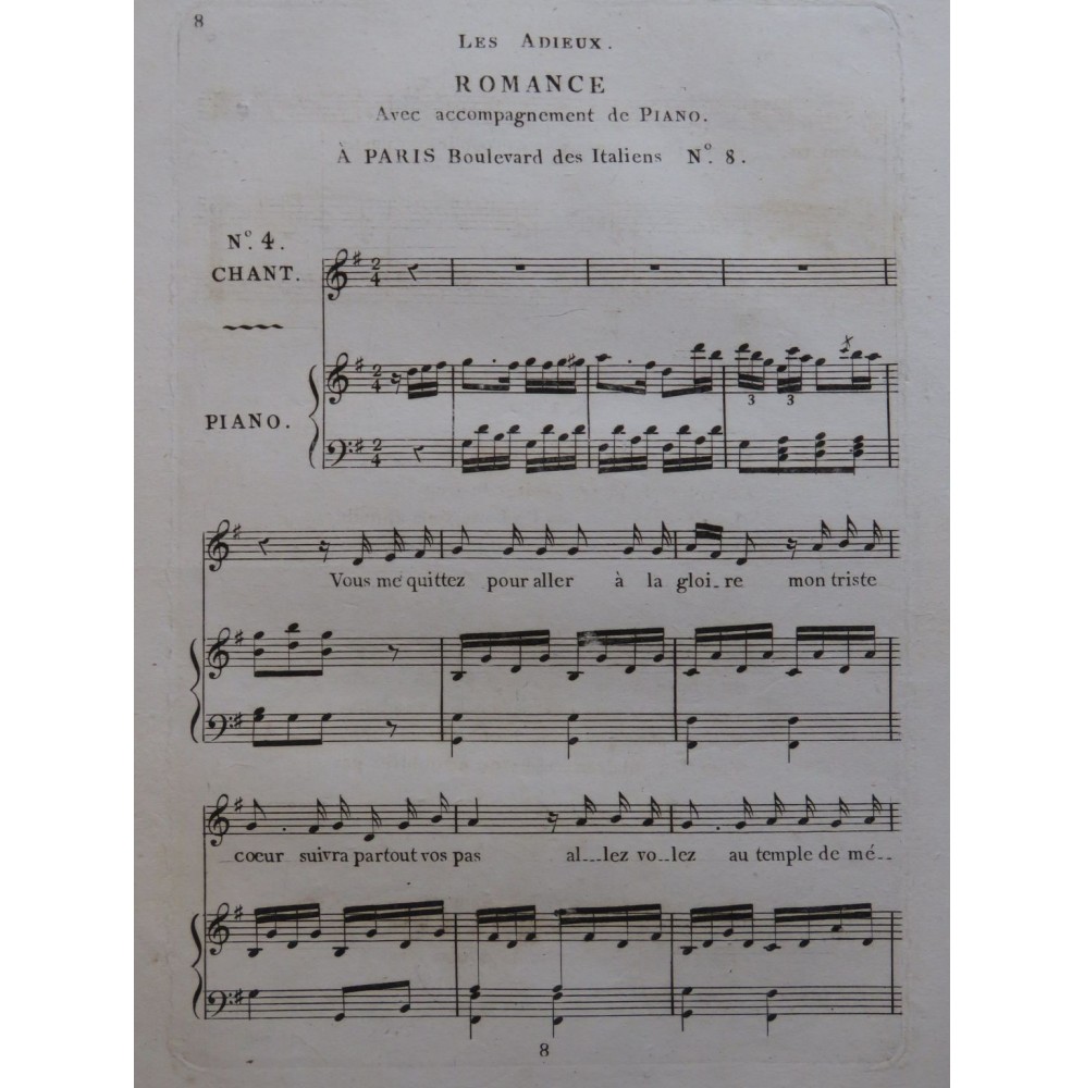 Les Adieux Romance Chant Piano ca1820