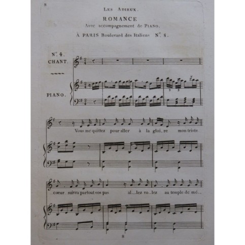 Les Adieux Romance Chant Piano ca1820