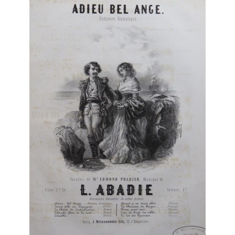 ABADIE Louis Adieu Bel Ange Chant Piano ca1840