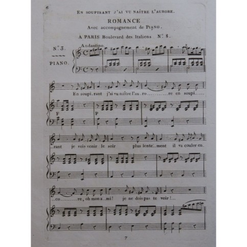 En soupirant J'ai vu Naître L'Aurore Romance Chant Piano ca1820