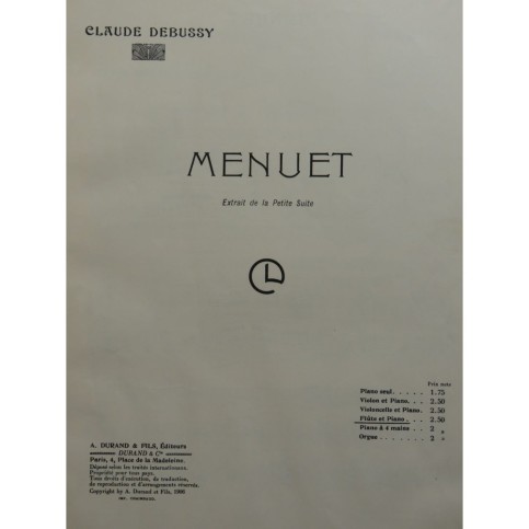 DEBUSSY Claude Menuet Piano Violon