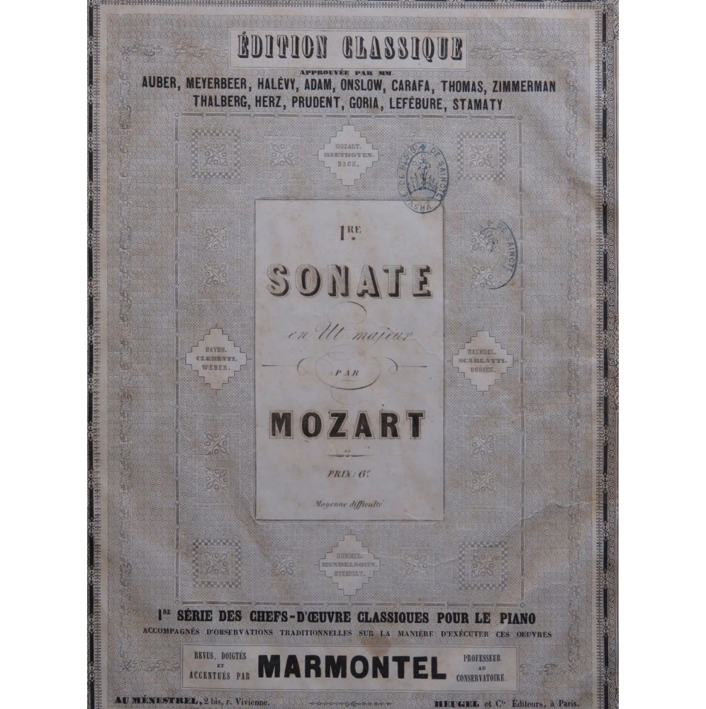 MOZART W. A. Sonate No 1 Piano ca1860