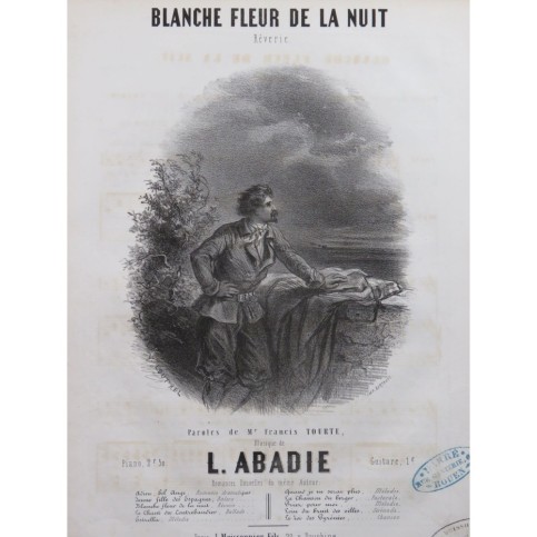 ABADIE Louis Blanche Fleur de la Nuit Chant Piano ca1850