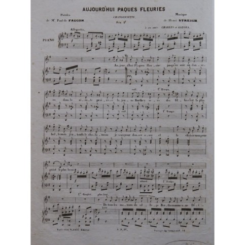 STREICH Henri Aujourd'hui Paques Fleuries Chant Piano ca1840