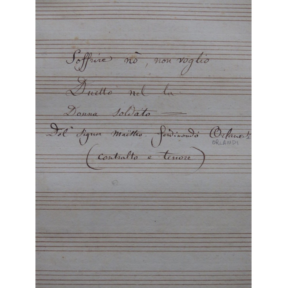 ORLANDI Ferdinando La Donna Soldato Manuscrit Chant Piano ca1810