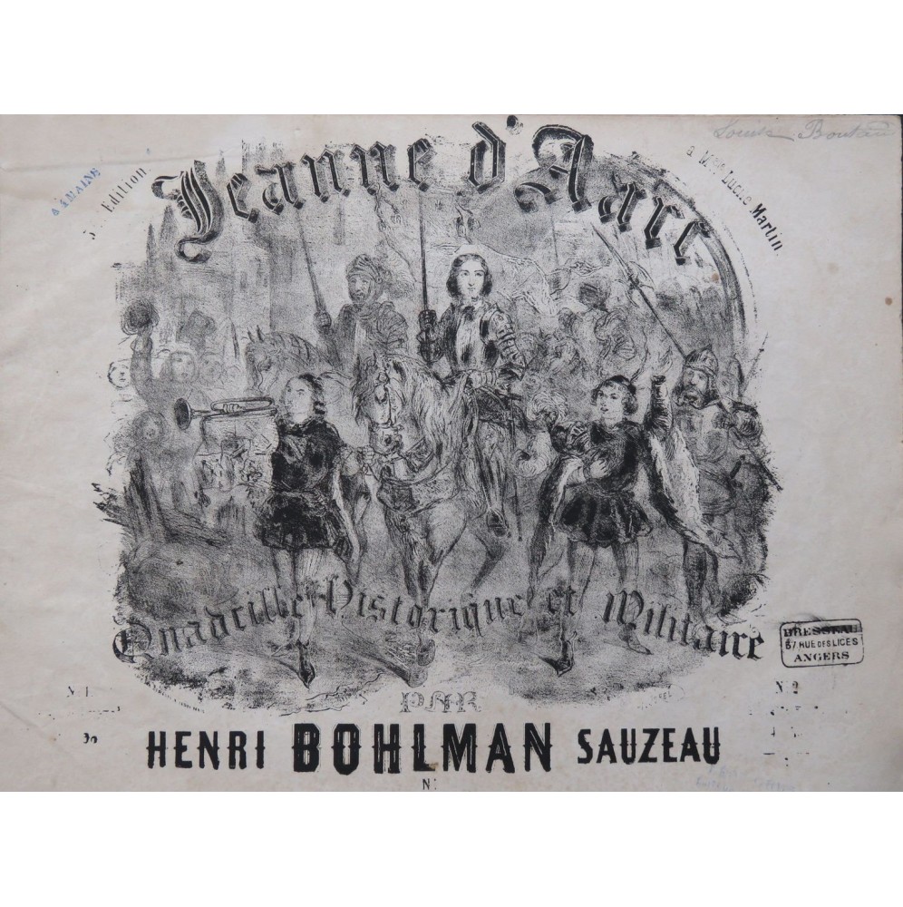 BOHLMAN SAUZEAU Henri Jeanne d'Arc Quadrille Piano 4 mains ca1850