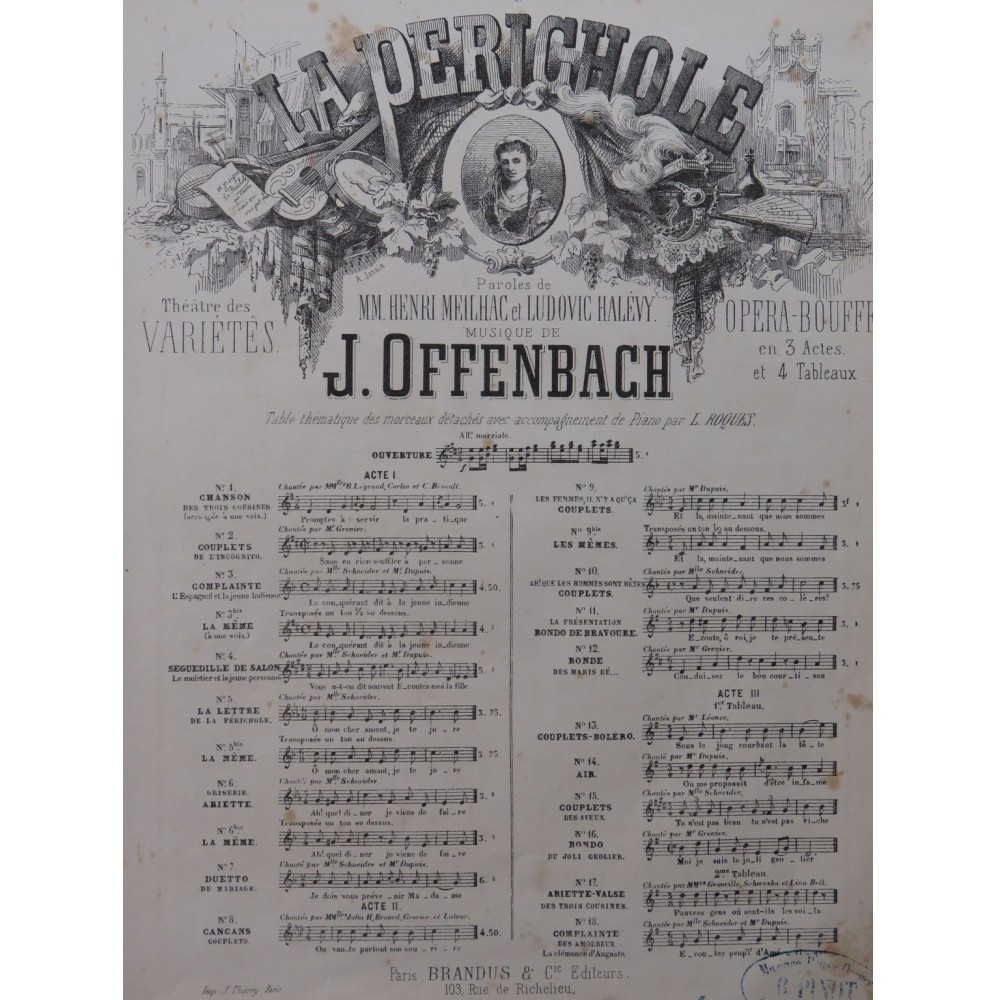 OFFENBACH Jacques La Périchole No 3 Chant Piano 1868
