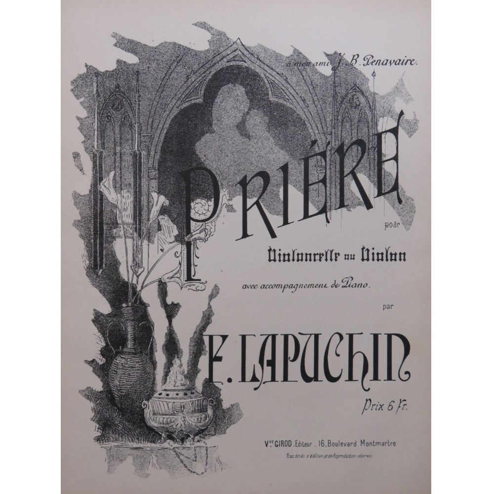 LAPUCHIN F. Prière Piano Violon ou Violoncelle ca1891