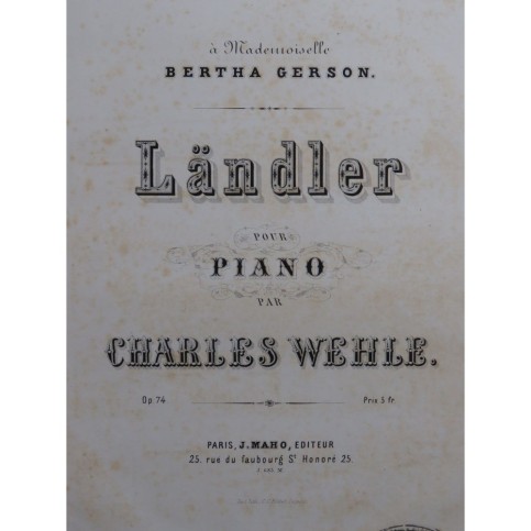 WHELE Charles Ländler Piano ca1867