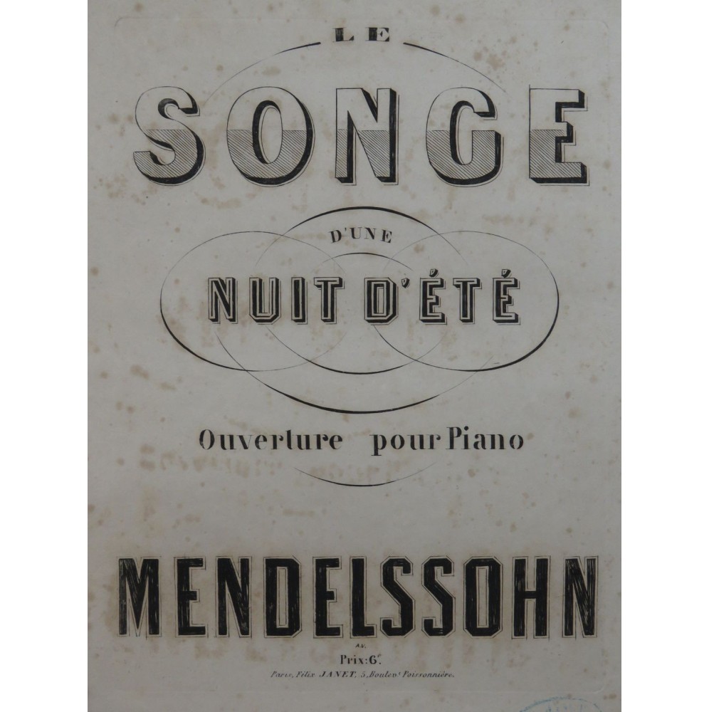 MENDELSSOHN Le Songe d'une Nuit d'été Piano ca1850