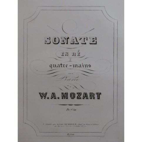 MOZART W. A. Sonate No 3 Ré Maj Piano 4 mains ca1860