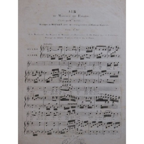 MOZART W. A. Air du Mariage de Figaro Chant Piano ou Harpe ca1810