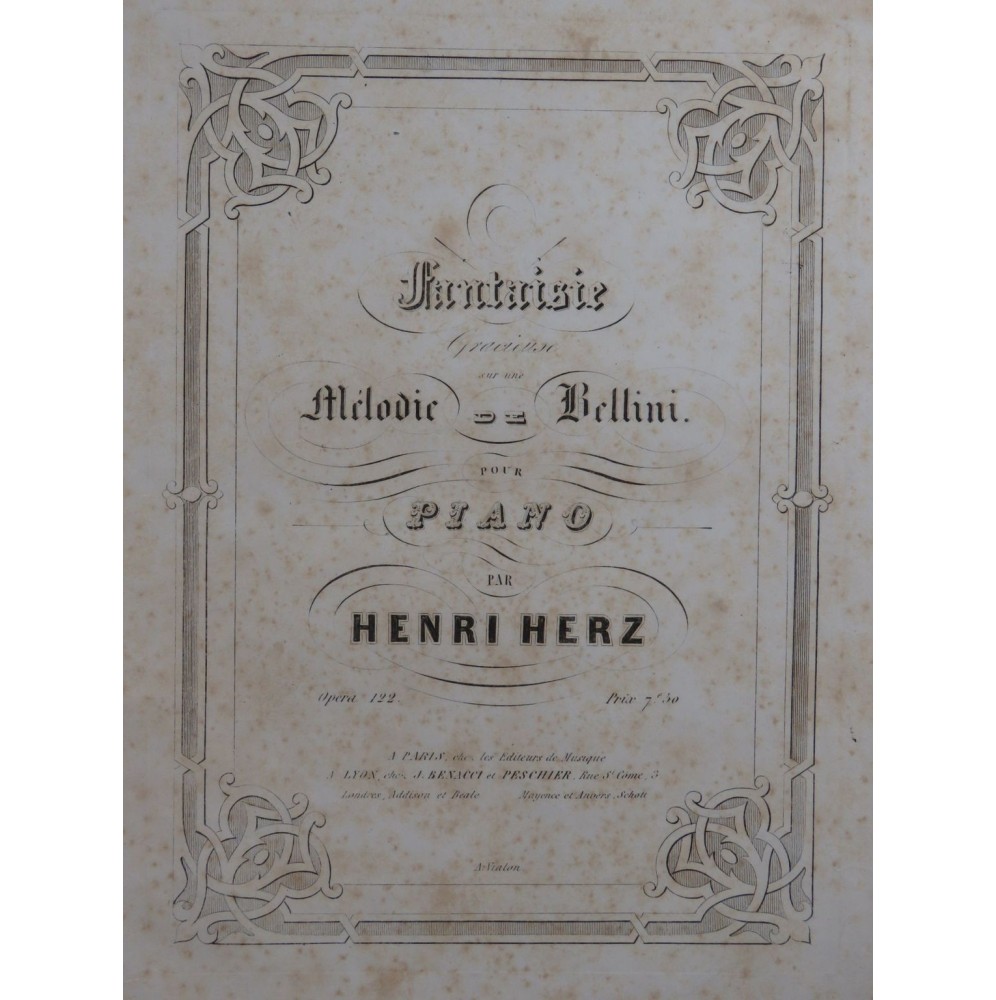 HERZ Henri Fantaisie Gracieuse Mélodie de Bellini Piano ca1850