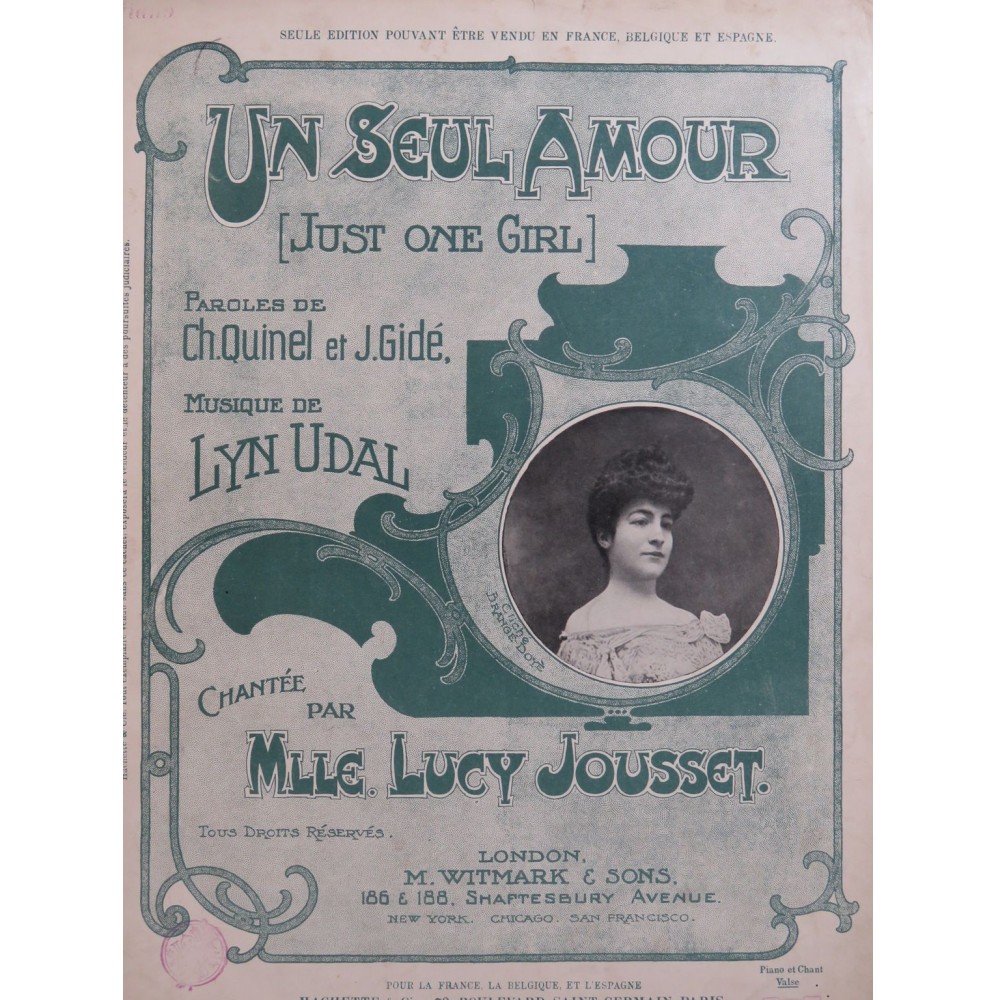 GRACEY Maurice Un Seul Amour Valse Boston Piano 1903