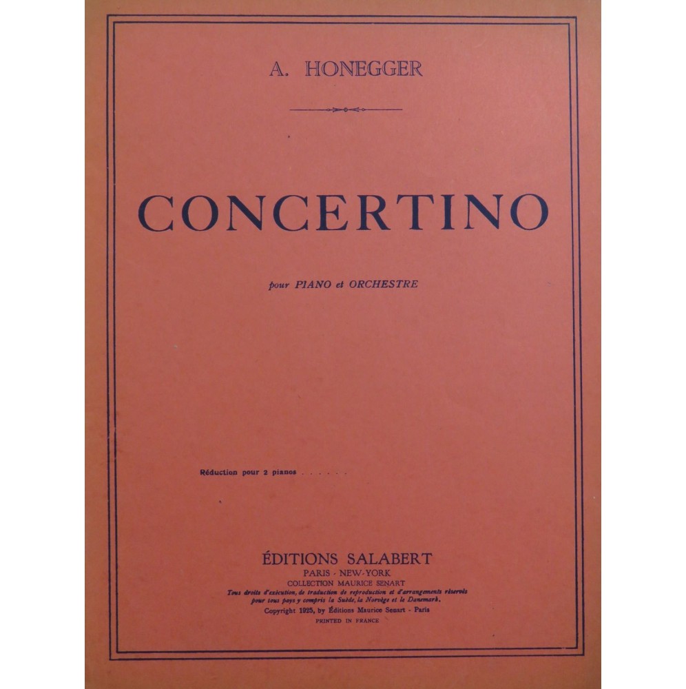 HONEGGER Arthur Concertino 2 Pianos 4 mains 1925