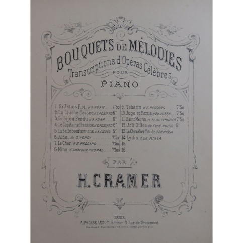 CRAMER Henri Joli Gilles F. Poise Bouquet de Mélodies Piano 1887