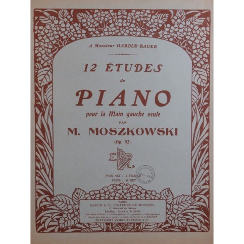 MOSZKOWSKI Maurice 12 études de la main gauche seule Piano 1926