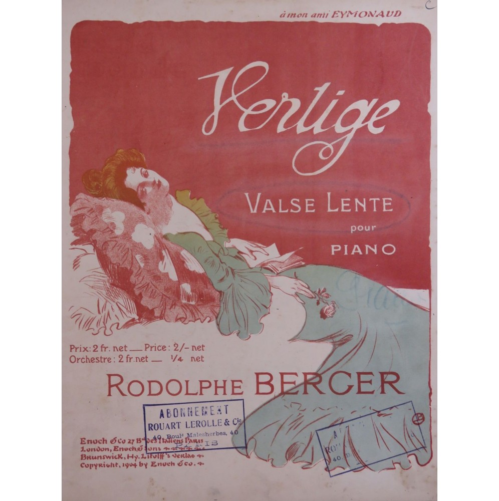 BERGER Rodolphe Vertige Piano 1904