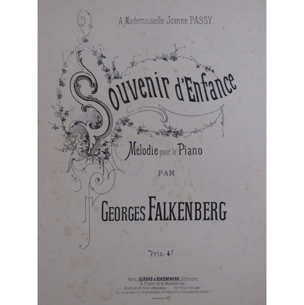 FALKENBERG Georges Souvenir d'enfance Piano ca1890