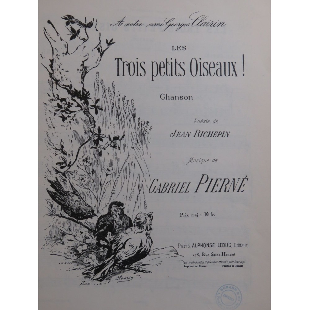PIERNÉ Gabriel Les Trois petits Oiseaux Chant Piano 1948