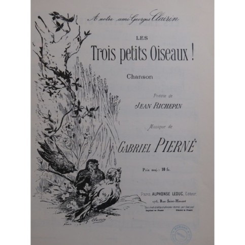 PIERNÉ Gabriel Les Trois petits Oiseaux Chant Piano 1948