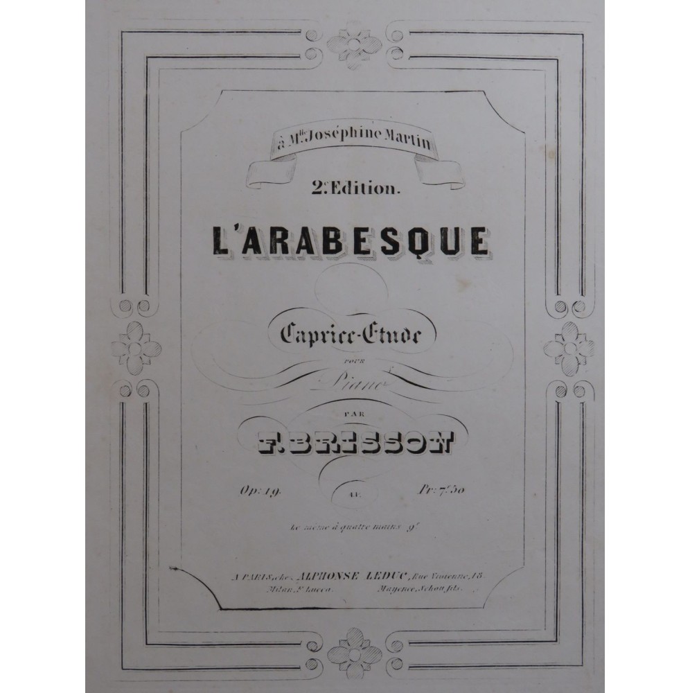 BRISSON Frédéric L'Arabesque Piano ca1850