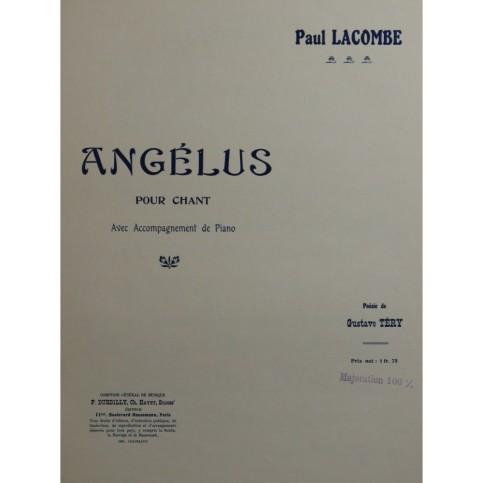 LACOMBE Paul Angélus Chant Piano ca1910