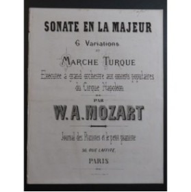 MOZART W. A. Sonate en La Majeur Marche Turque Piano XIXe