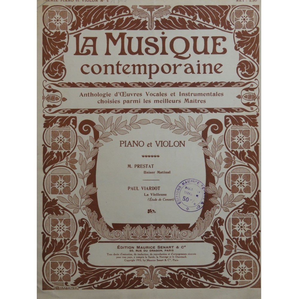 PRESTAT M. Baiser Matinal VIARDOT Paul La Vielleuse Piano Violon 1913