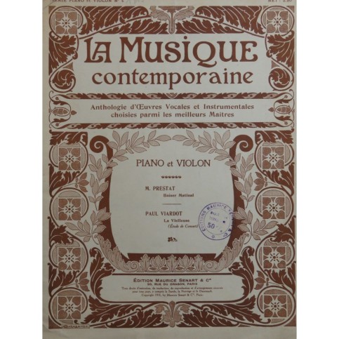 PRESTAT M. Baiser Matinal VIARDOT Paul La Vielleuse Piano Violon 1913