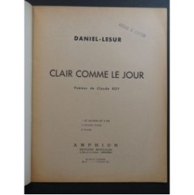 DANIEL-LESUR Clair comme le jour Chant Piano 1946