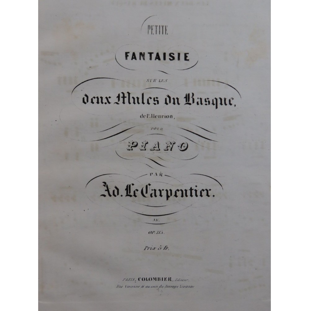 LECARPENTIER Adolphe Les deux mules du Basque Piano ca1850