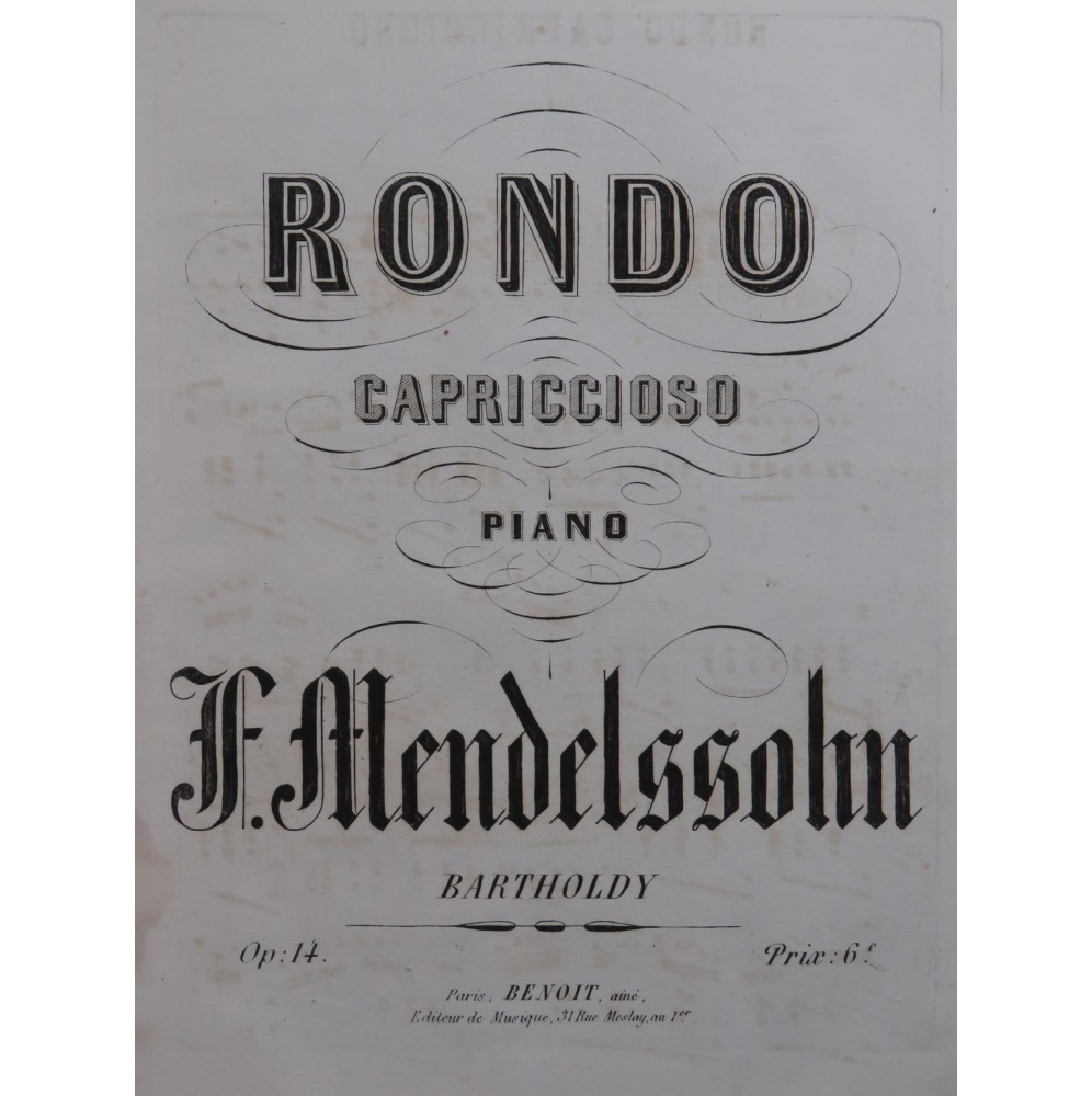 MENDELSSOHN Rondo Capriccioso Piano ca1870