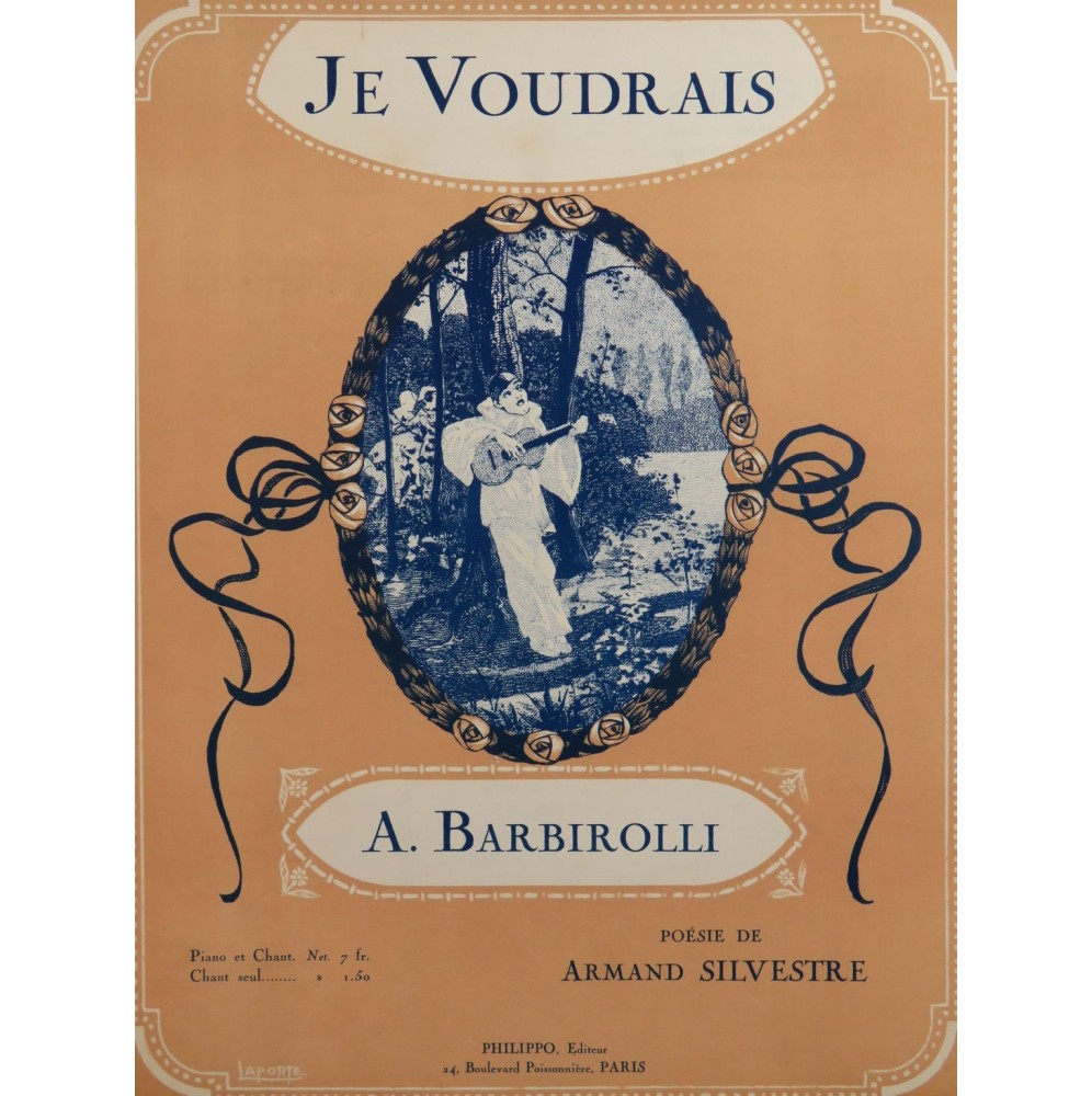 BARBIROLLI Alfredo Je Voudrais Chant Piano ca1916