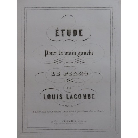 LACOMBE Louis Étude pour la main gauche Piano ca1845