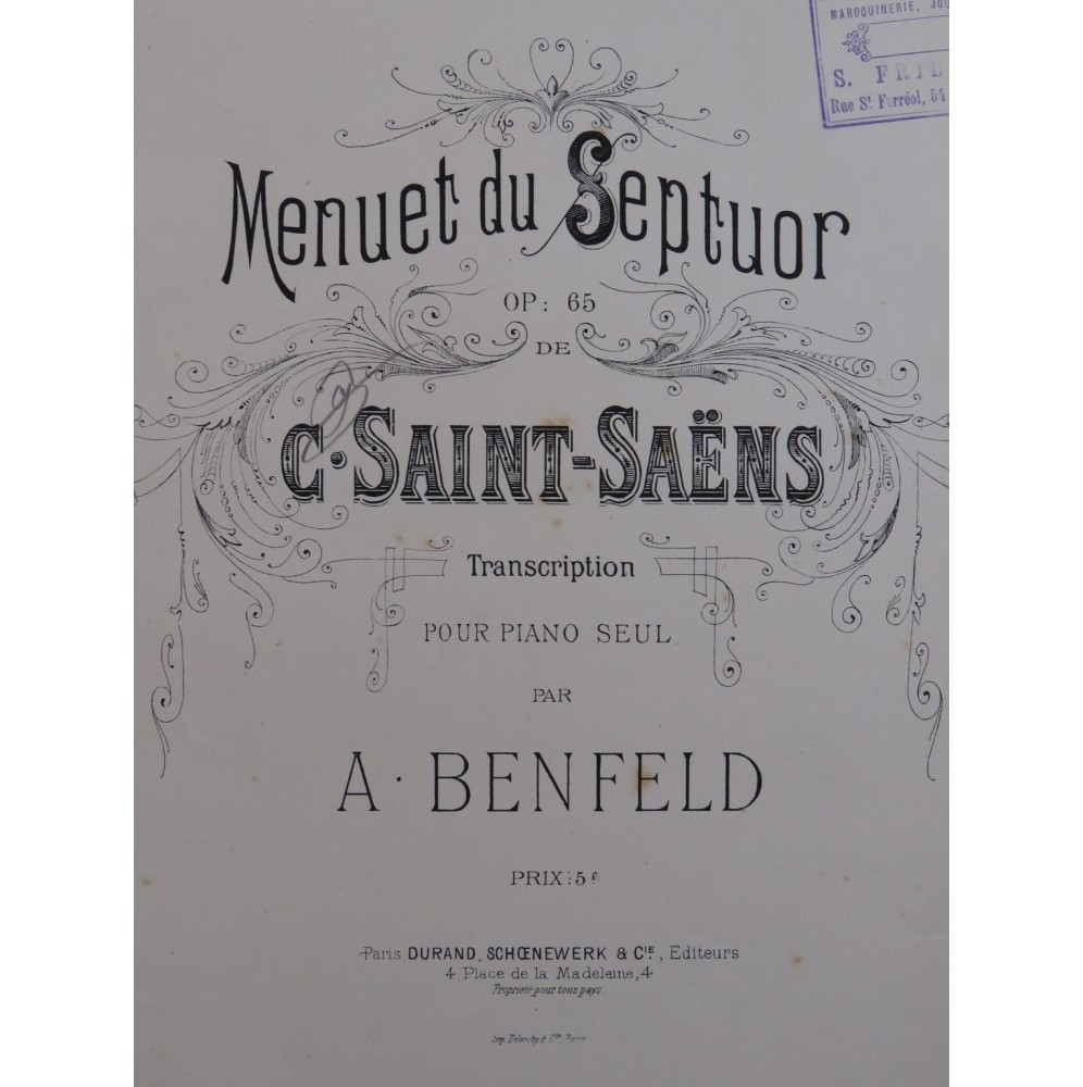 SAINT-SAËNS Camille Menuet du Septuor Piano ca1882