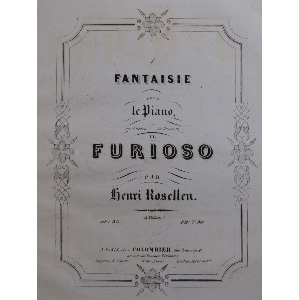 ROSELLEN Henri Fantaisie sur Il Furioso Piano ca1850