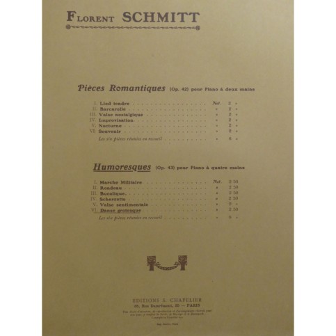 SCHMITT Florent Danse Grotesque Piano 4 mains 1912