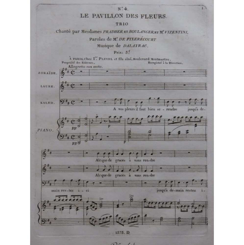 DALAYRAC Nicolas Le Pavillon des Fleurs No 4 Chant Piano ca1823