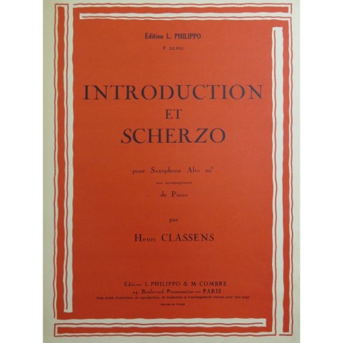 CLASSENS Henri Introduction et Scherzo Piano Saxophone