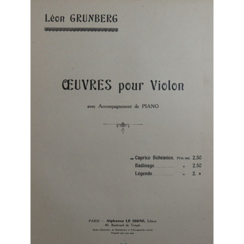 GRUNBERG Léon Caprice Bohémien Violon Piano