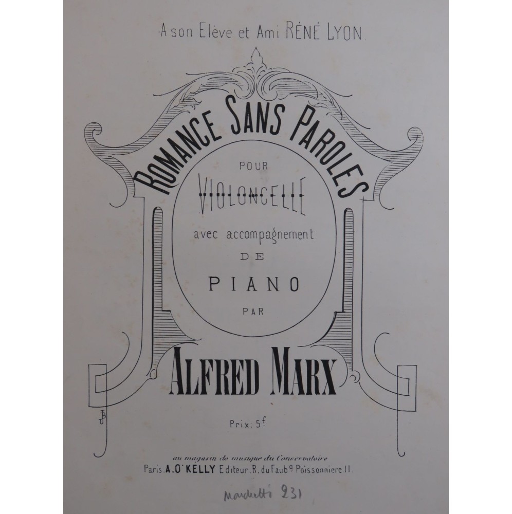 MARX Alfred Romance sans Paroles Violoncelle Piano