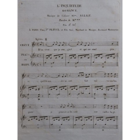 ALLART Ag. L'Inquiétude Chant Piano ou Harpe ca1820