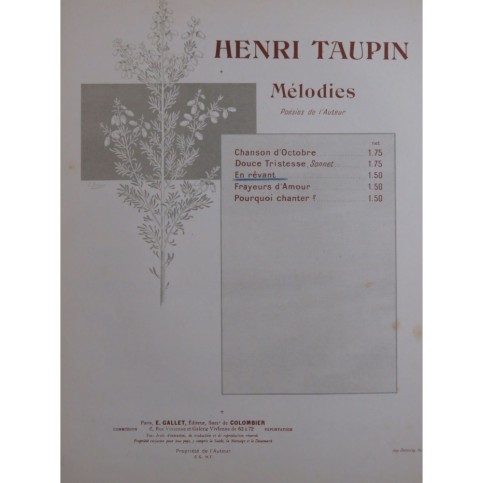 TAUPIN Henri En rêvant Chant Piano