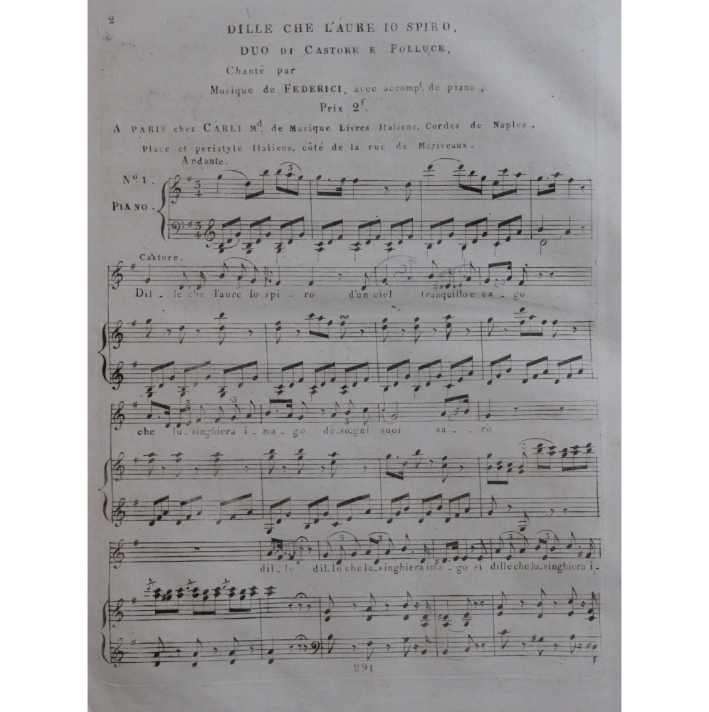 FEDERICI Federici Castore e Polluce No 1 Chant Piano ca1810