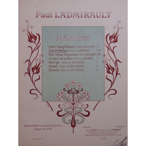 LADMIRAULT Paul La Belle Mahaut Chant Piano ca1900